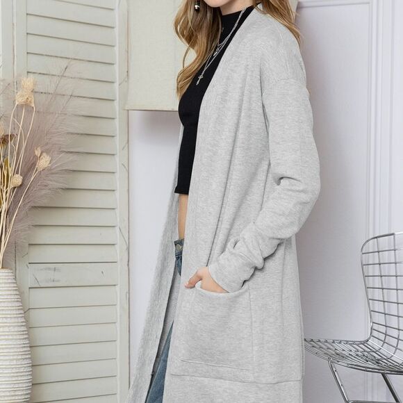 Cable Knit Long Sleeve Cardigan with Pockets - Picture 7 of 16